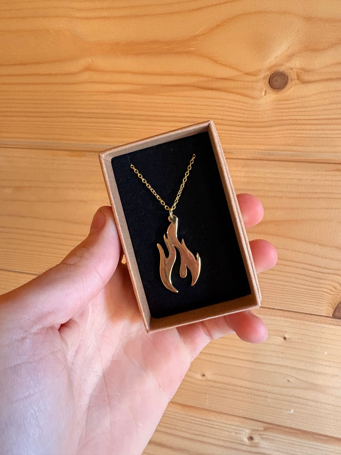 Gold Flame Necklace - Elegant Fire Design Pendant