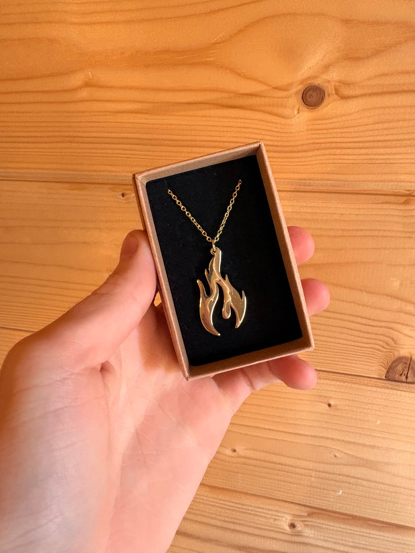 Gold Flame Necklace - Elegant Fire Design Pendant