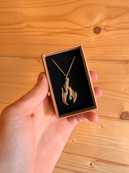 Gold Flame Necklace - Elegant Fire Design Pendant